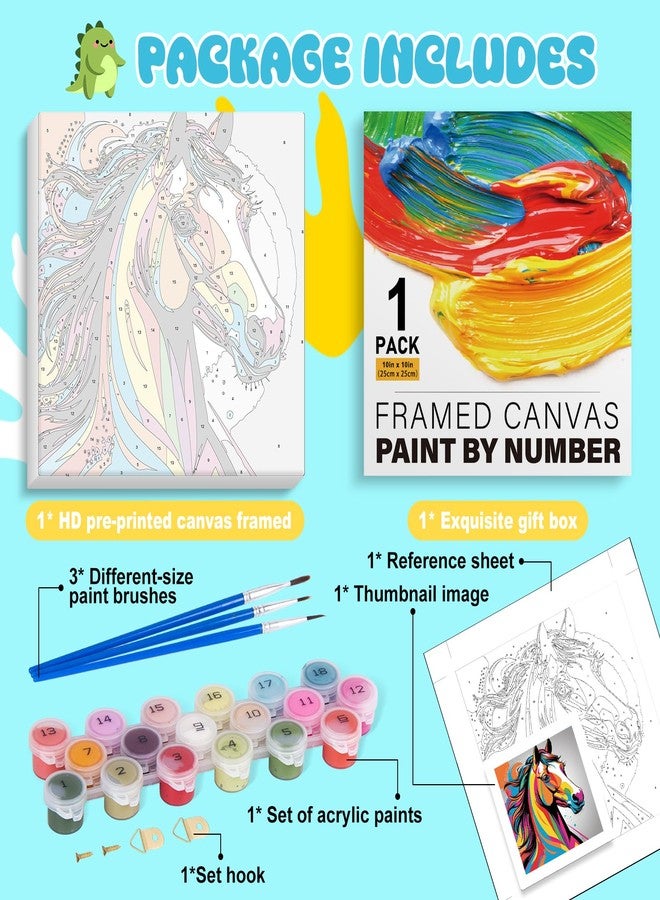 GEEHEIY Paint by Numbers Kit for Kids with Frame - Without Easel, Horse Paint by Number for Kids Ages 8-12, DIY Acrylic Oil Painting for Home Wall Decor (10 x 10 inch) - Image 3